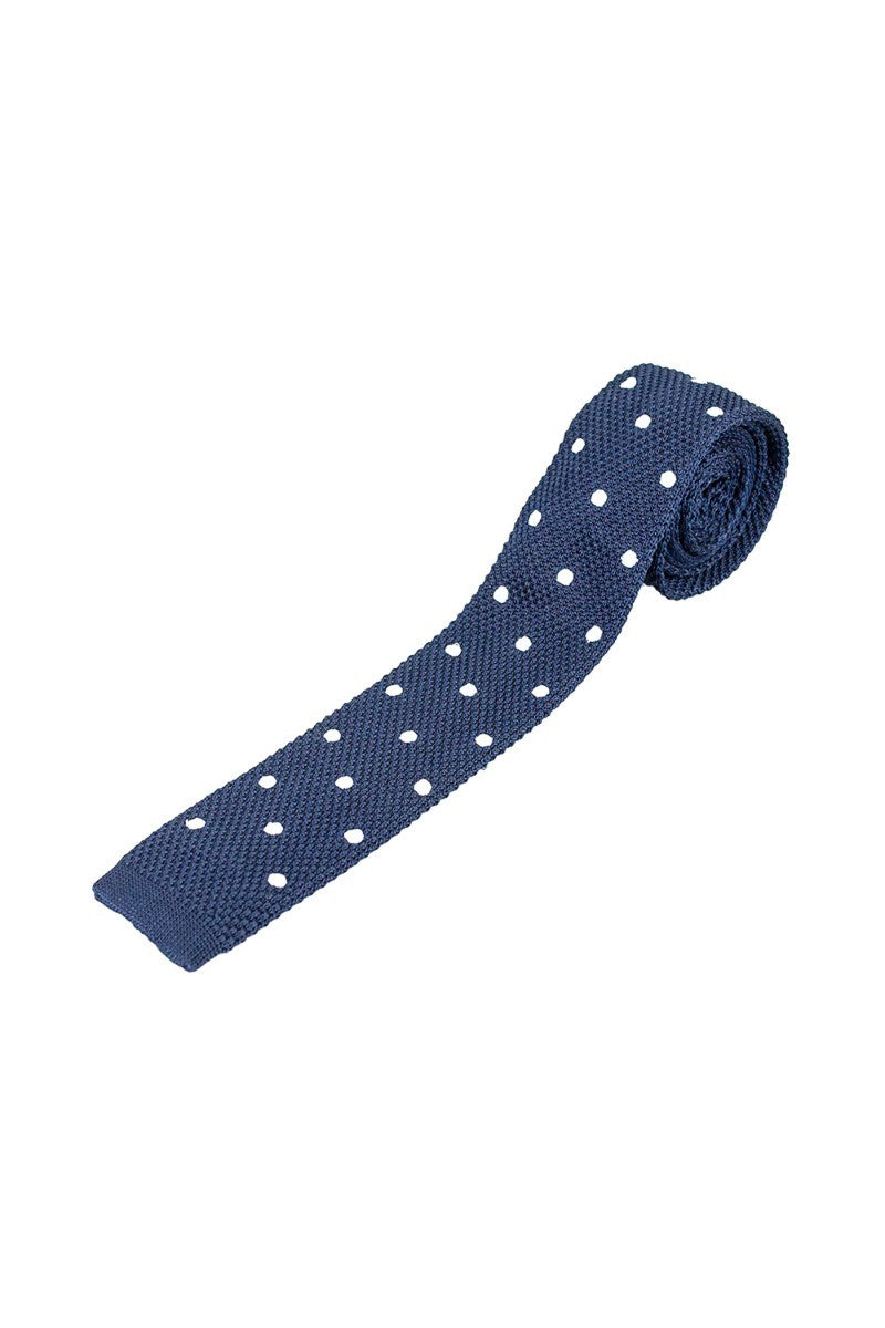 Ensemble de cravate tricot à pois pour hommes - Bleu Marine