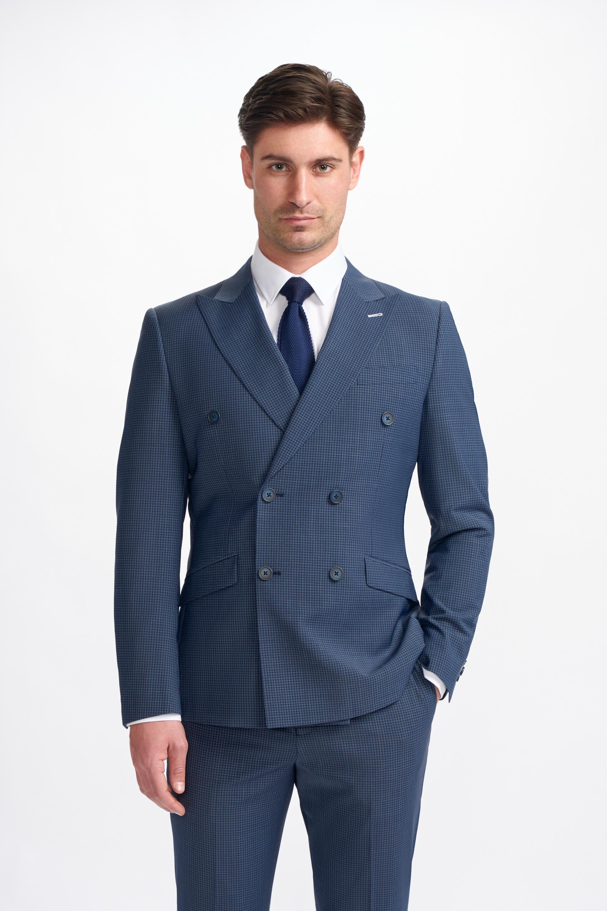 Costume à Carreaux Double Bouton Bleu Marine pour Homme - BOND D/B - Carreaux Bleu Marine