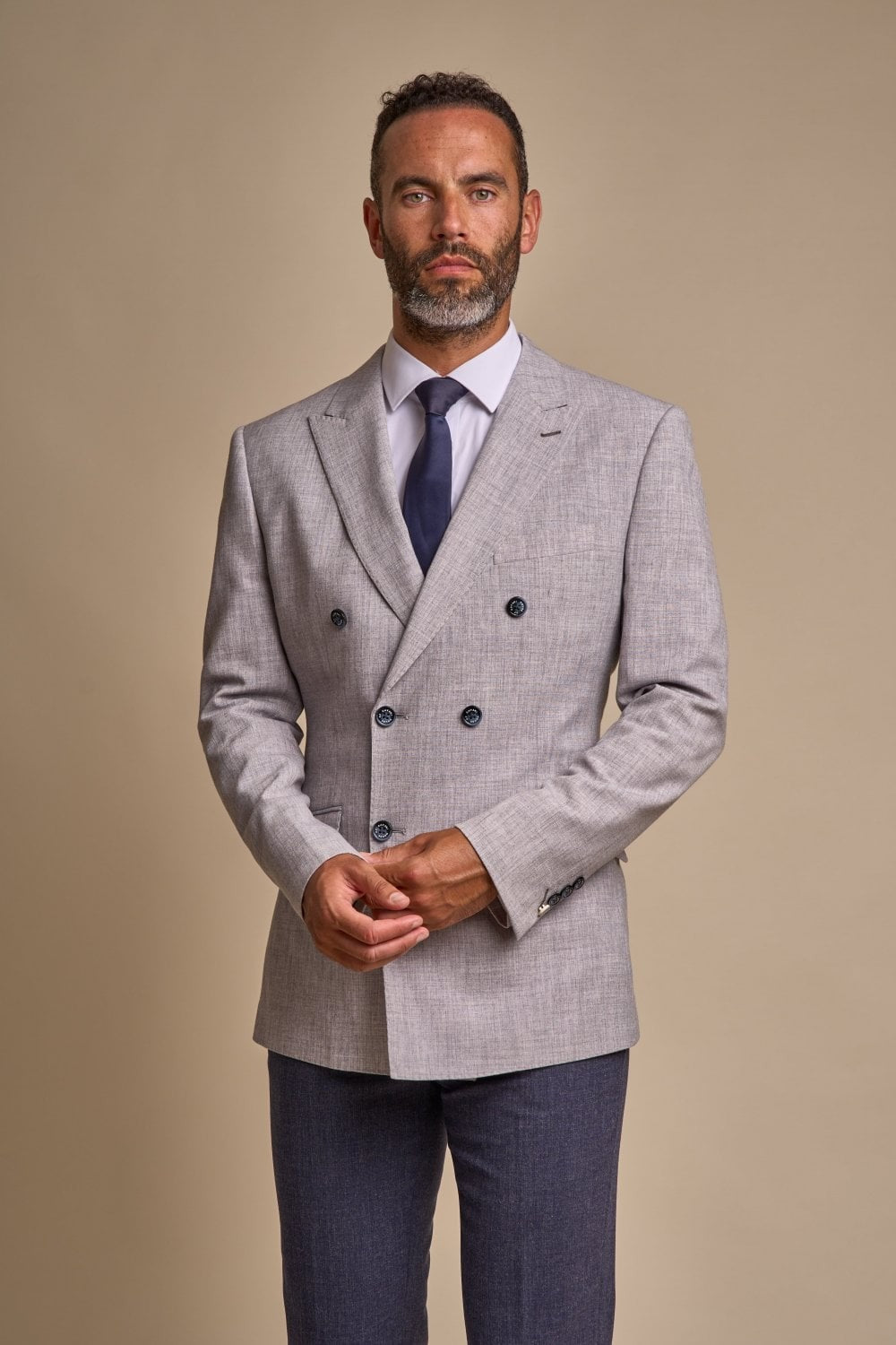 Men's Double Breasted Slim Fit Suit Jacket - TOKYO - Dove Grey