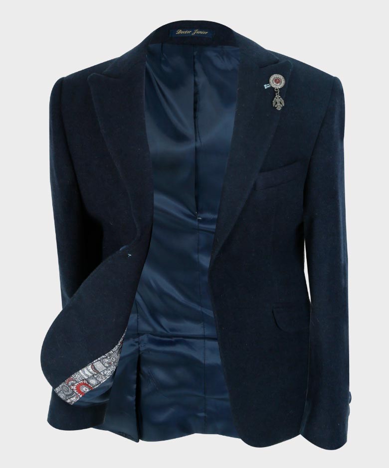 Ensemble Blazer et Gilet Tailored Fit en Cachemire pour Garçons - Bleu Marine - Rouge