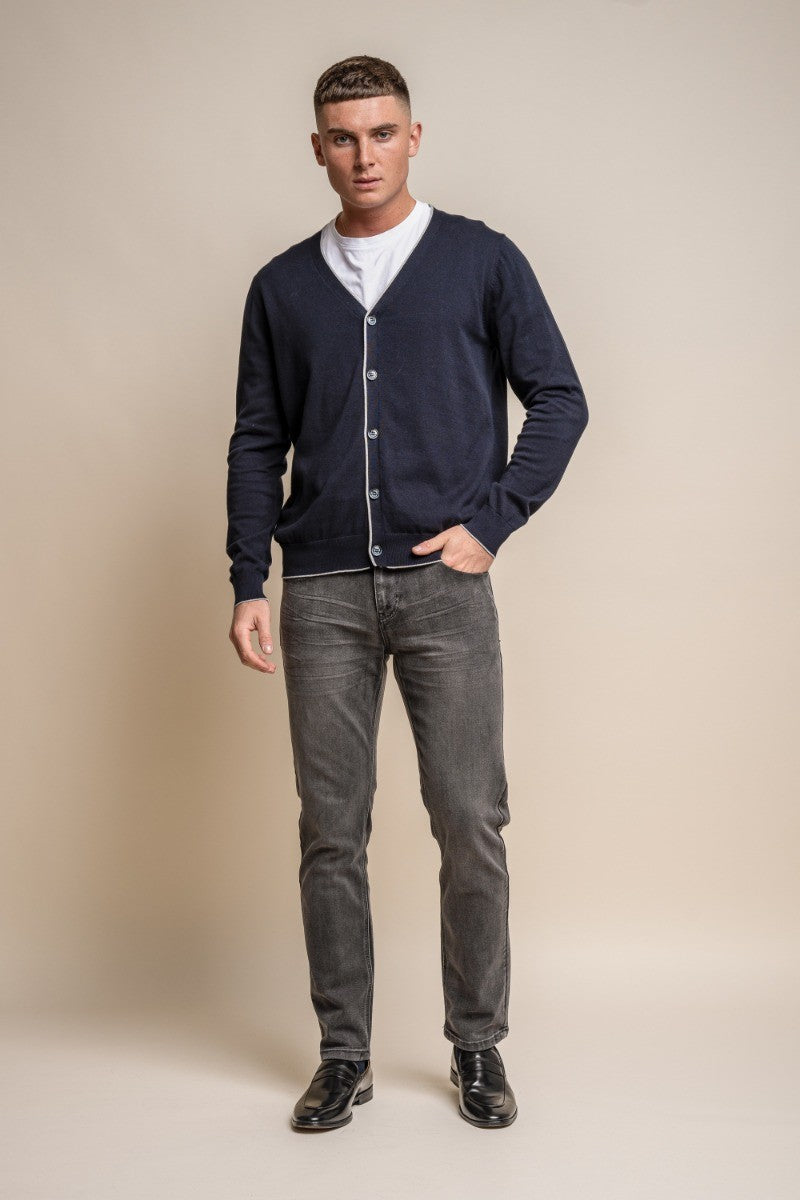 Cardigan en coton tricoté ajusté pour hommes - Raider - Bleu Marine