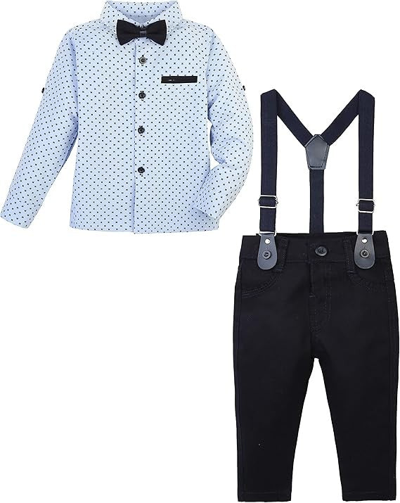 Baby & Jungen Gentleman Outfit - 4-teilige Hosensatz mit Trägern - KELEBEK - Hellblau - Marine