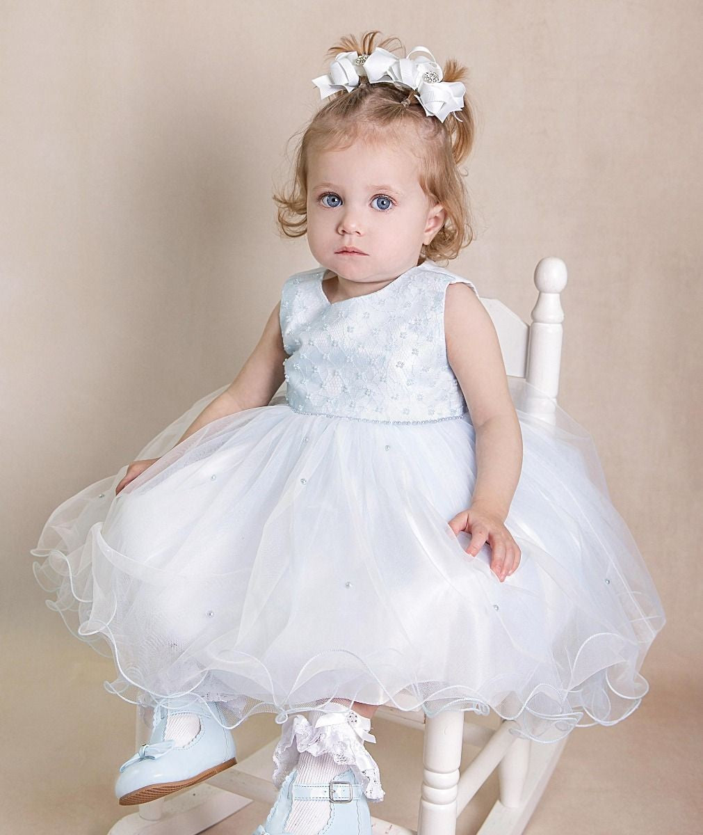 Robe en tulle à sequins pour bébés et filles - RILEY - Bleu Bébé