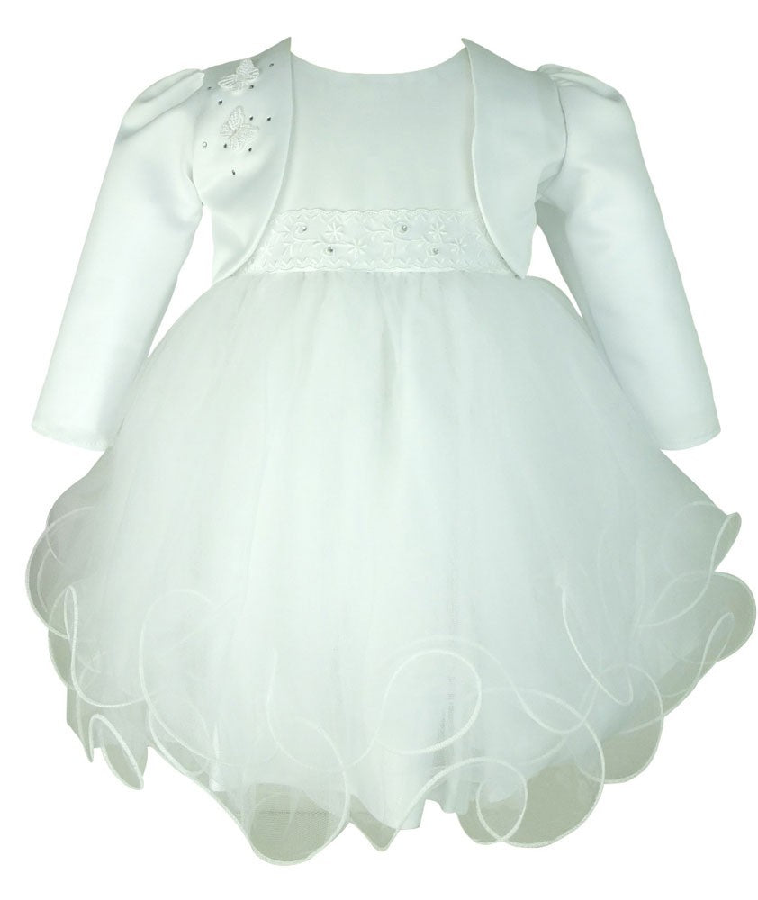 Robe de Baptême Mariée avec Boléro Papillon pour Filles - Blanc