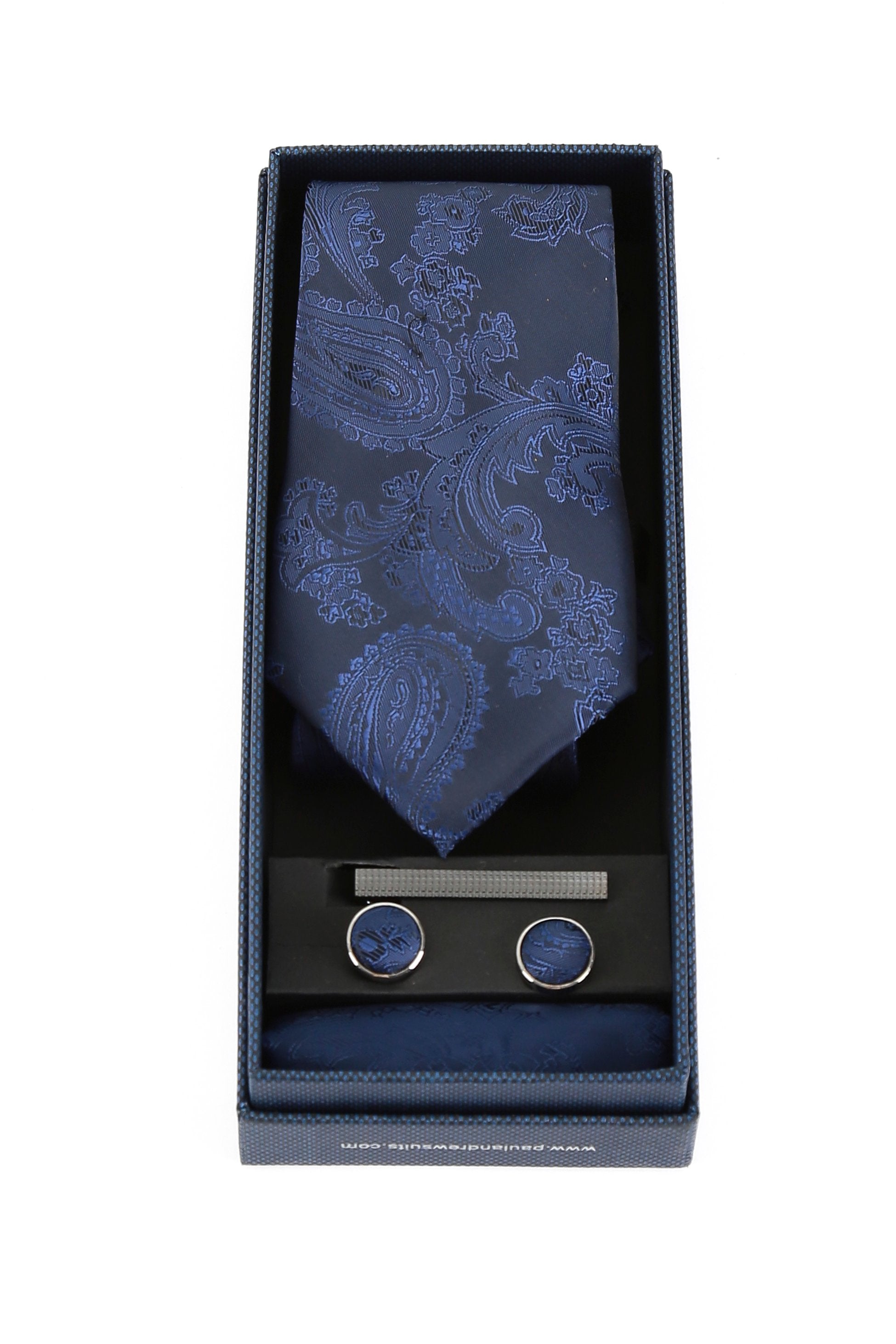 Ensemble cravate et boutons de manchette paisley pour hommes - Bleu foncé