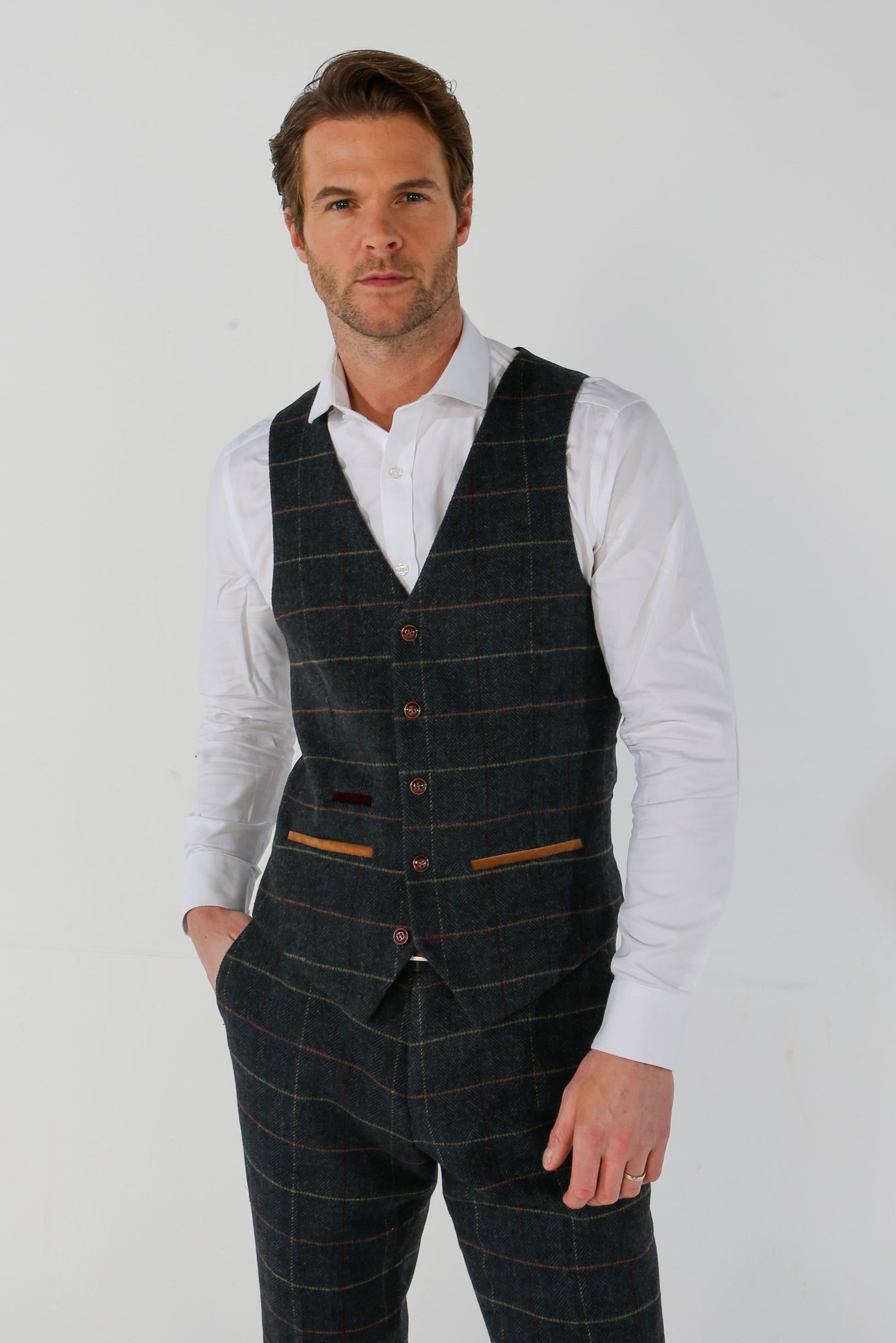 Gilet en Tweed à Motif Check Bleu Marine pour Homme - THOMAS - Bleu Marine