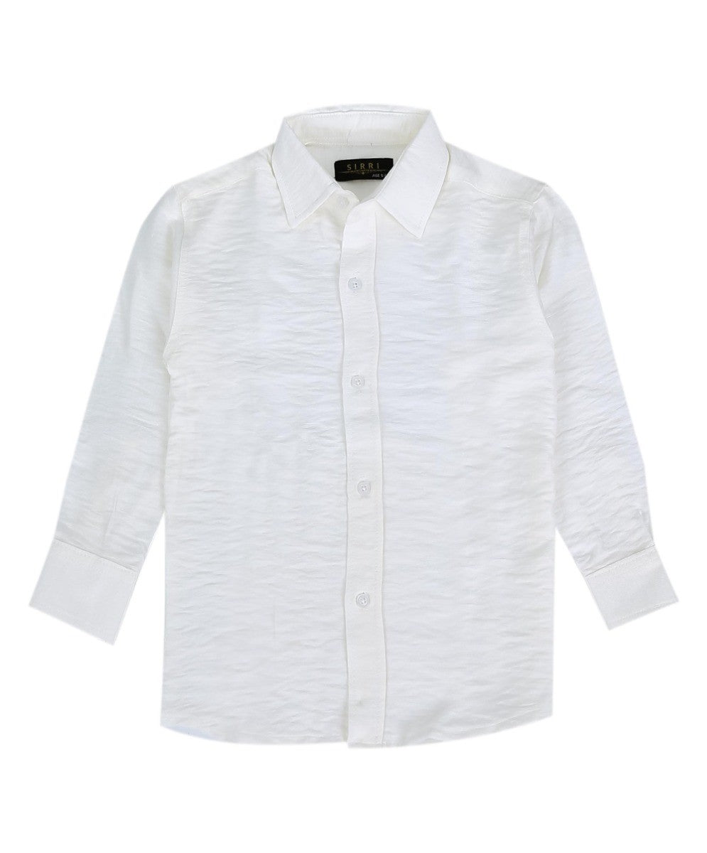 Boys Cotton Linen Classic Collar Shirt - Ivory Cream