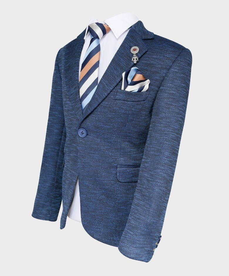 Blazer à Motifs Birdseye Tailored Fit pour Garçons - Bleu Marine