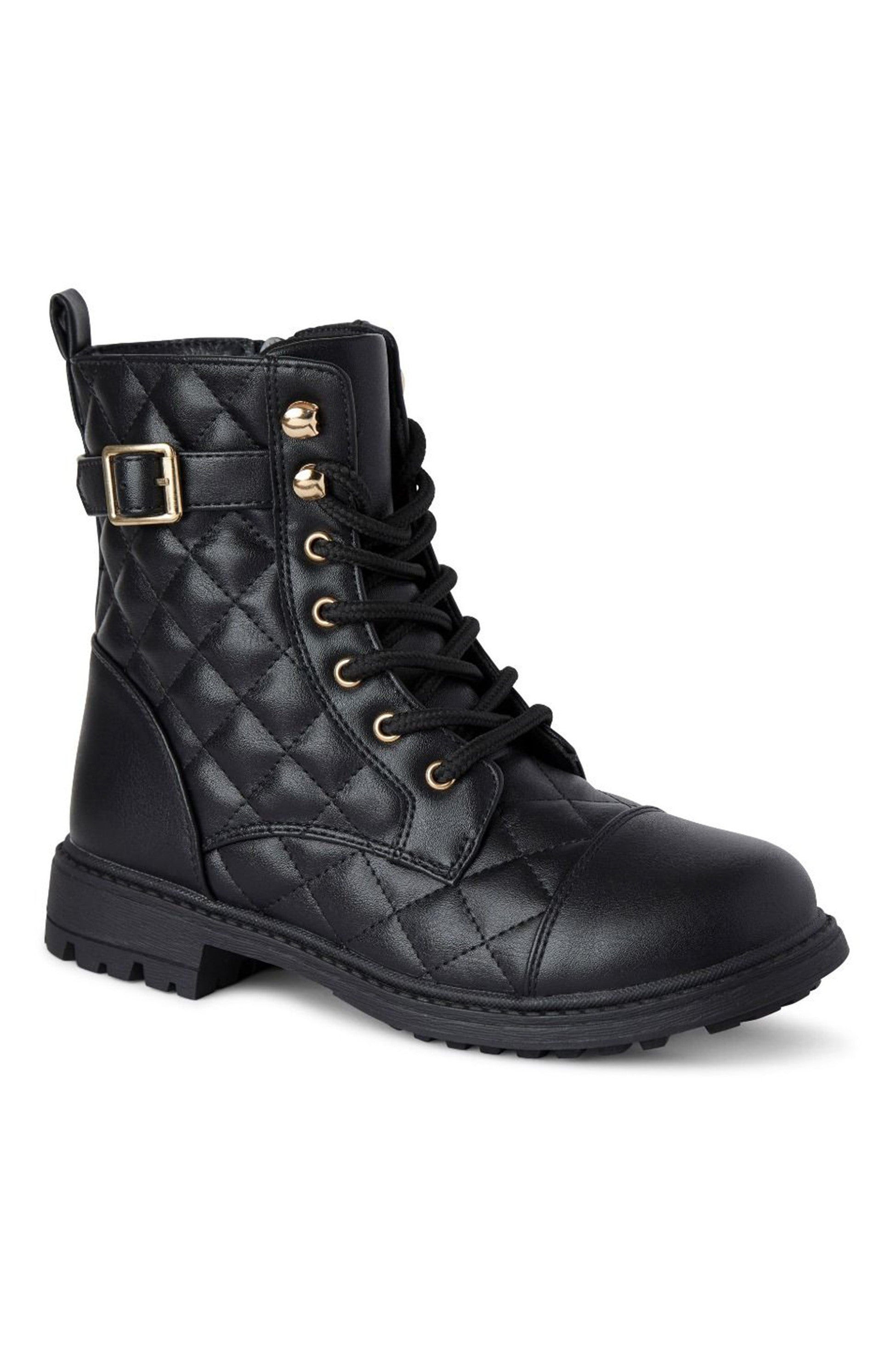 Bottes de combat à lacets matelassées pour filles - SAGE - Noir