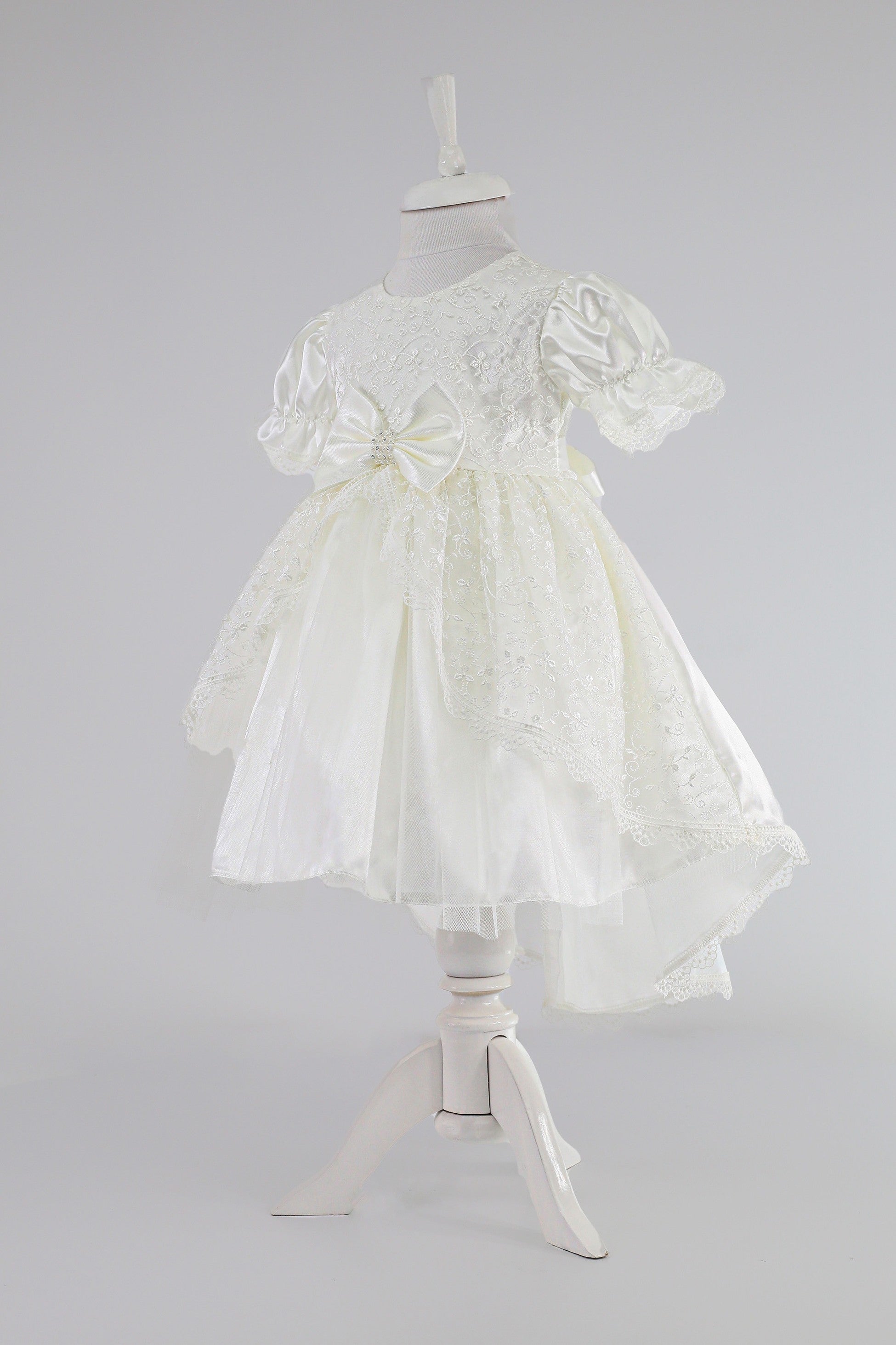 Baby Girls Floral Lace Tulle Dress Set – B1208 - Ivory