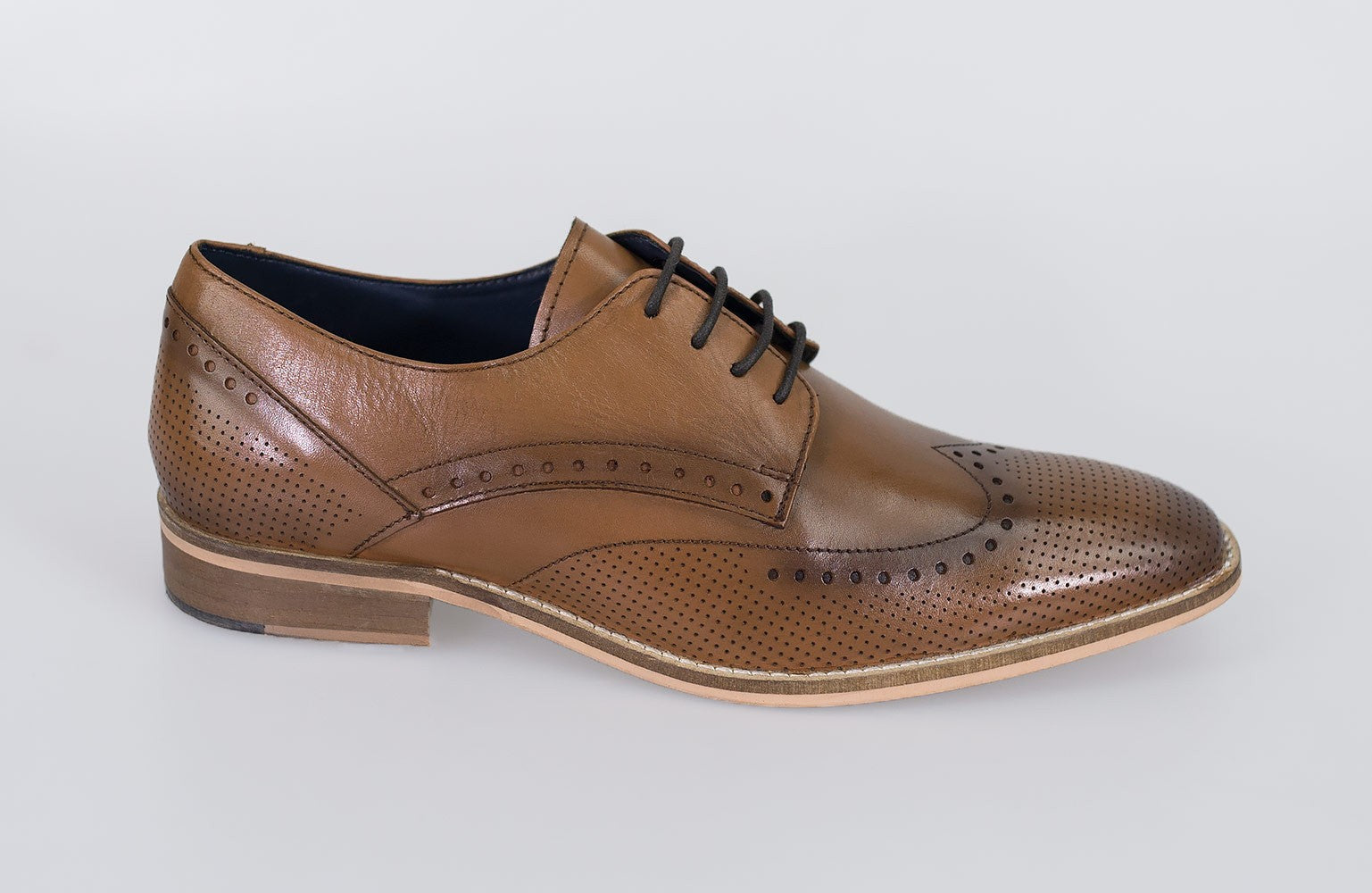 Chaussures brogue à lacets en cuir pour hommes - ROME - Marron Tan