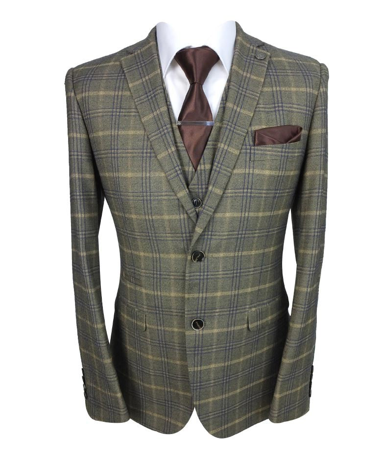 Men's Tailored Fit Retro Check Suit - KENNETH - Tan Brown