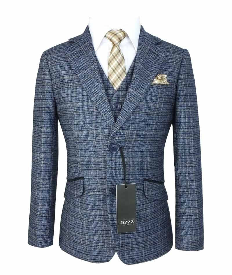 Ensemble Costume en Tweed à Carreaux Bleu Ciel pour Garçons - Bleu Ciel