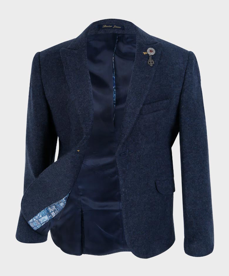 Jungen Maßgeschneiderter Blazer Westen-Set - Kaschmir - Marineblau