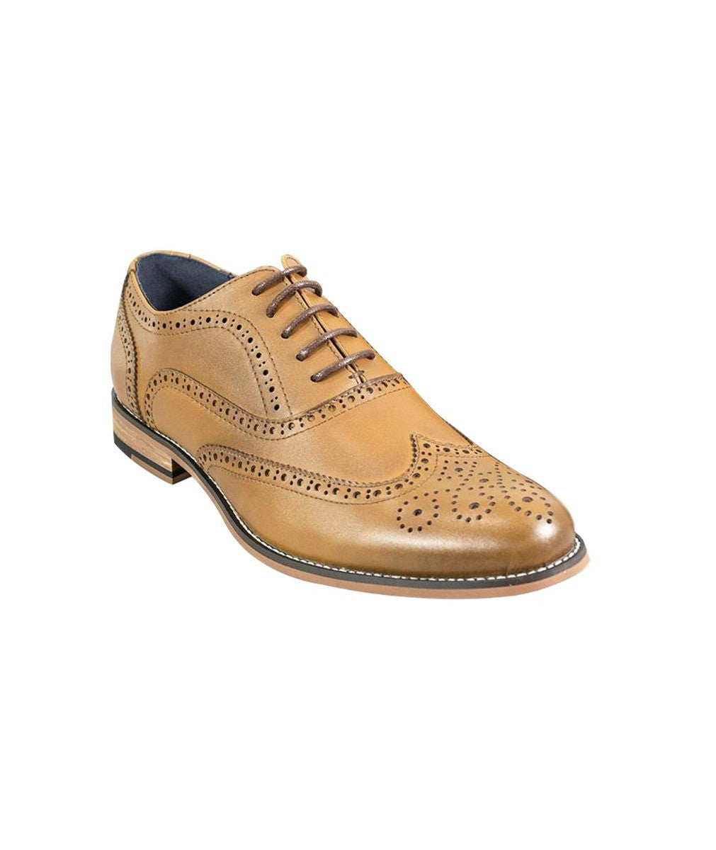 Herren Schnürsenkel Leder Brogue XL Große Schuhe - Oxford - Hellbraun