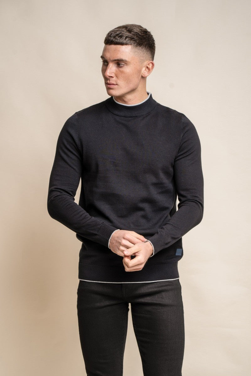 Pull à col roulé en coton pour hommes - New Rio - Noir