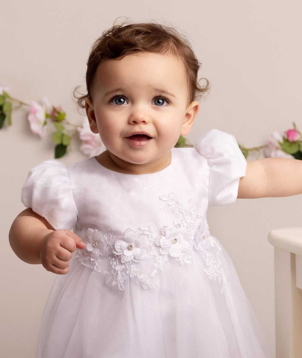 Robe en tulle à manches ballons pour bébés filles - RIYA - Blanc