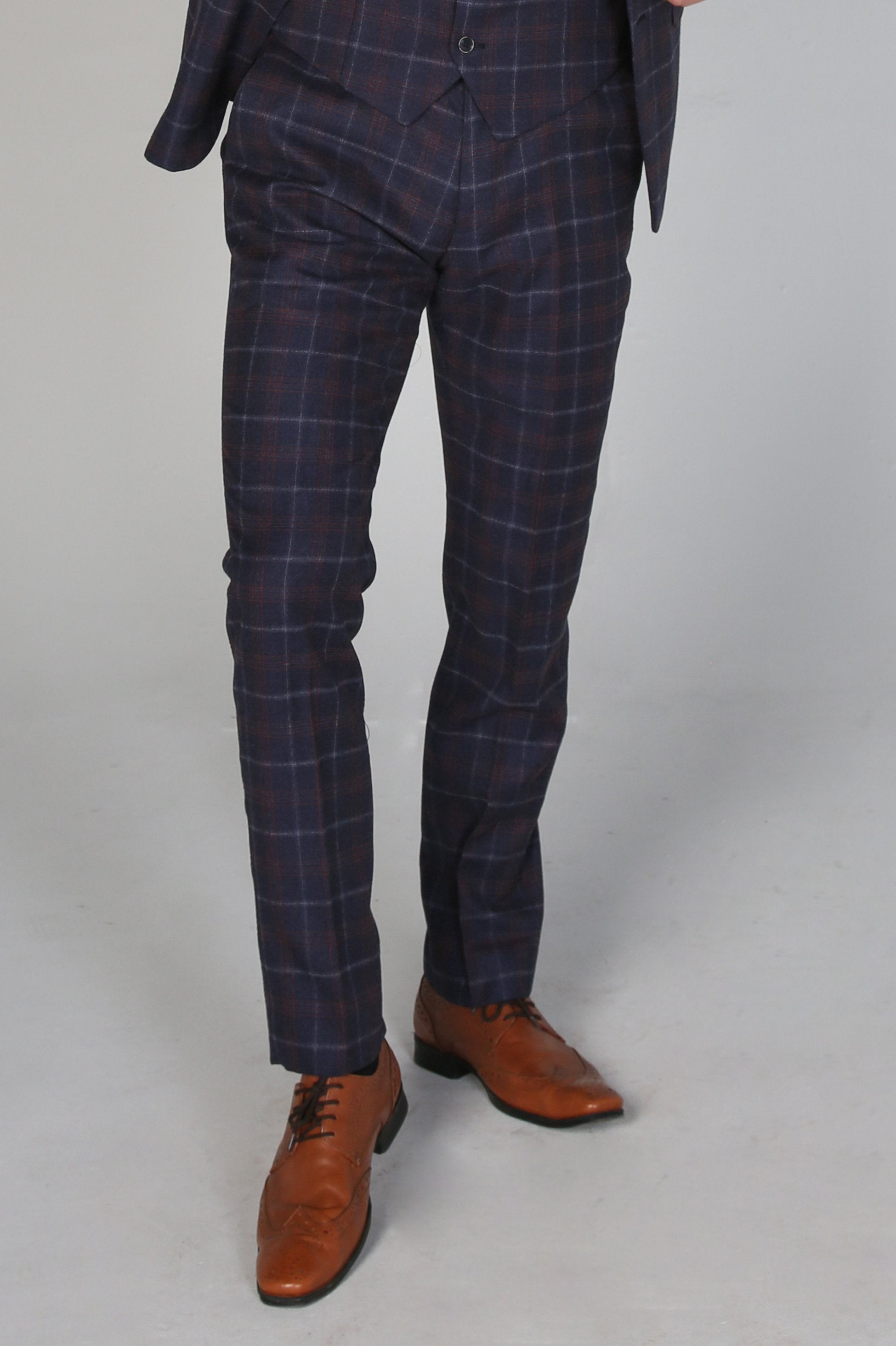 Men’s Retro Check Navy Trousers - KENNETH - Navy Blue