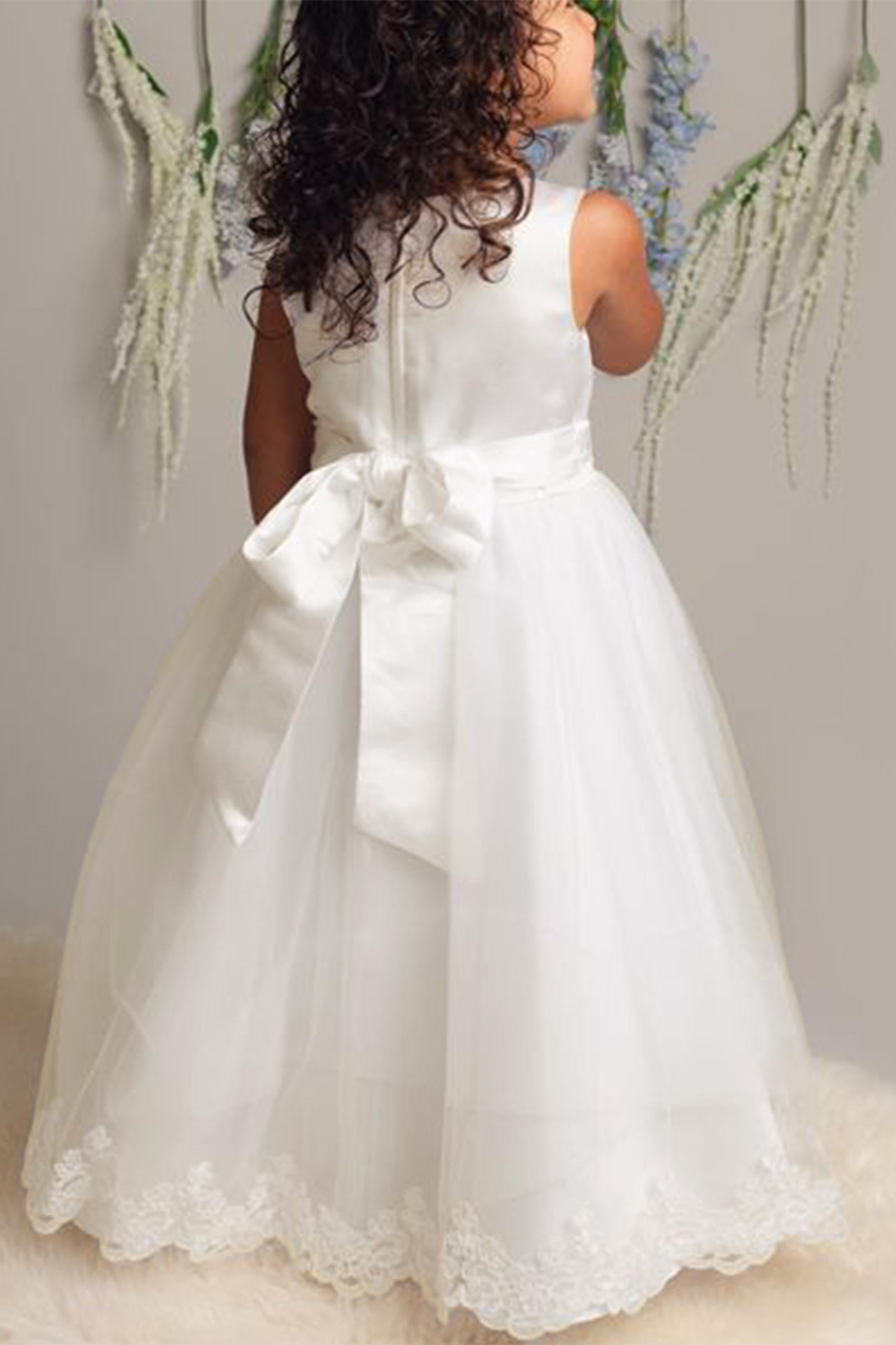 Flower Girl Long Dress with a Tulle Cape – CLAIRE - Ivory