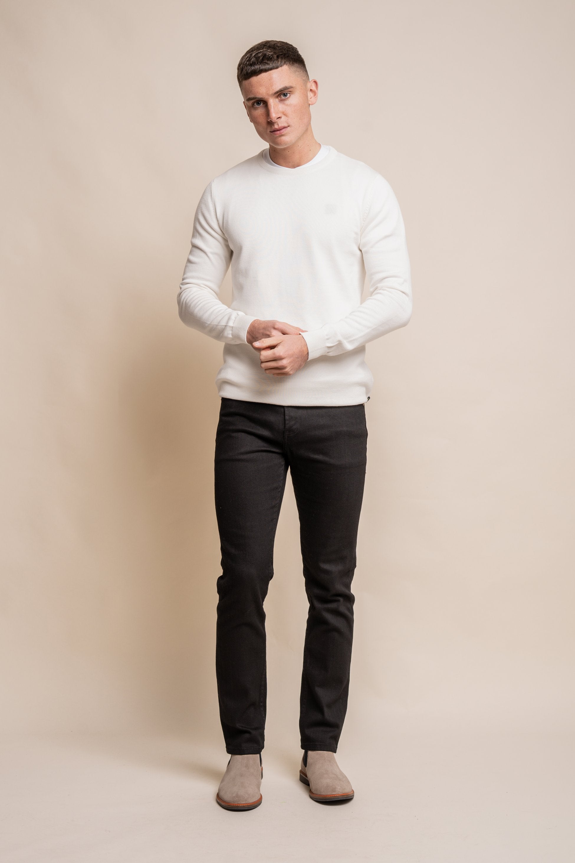 Herren Baumwoll Slim Fit Crewneck Pullover - Ecru