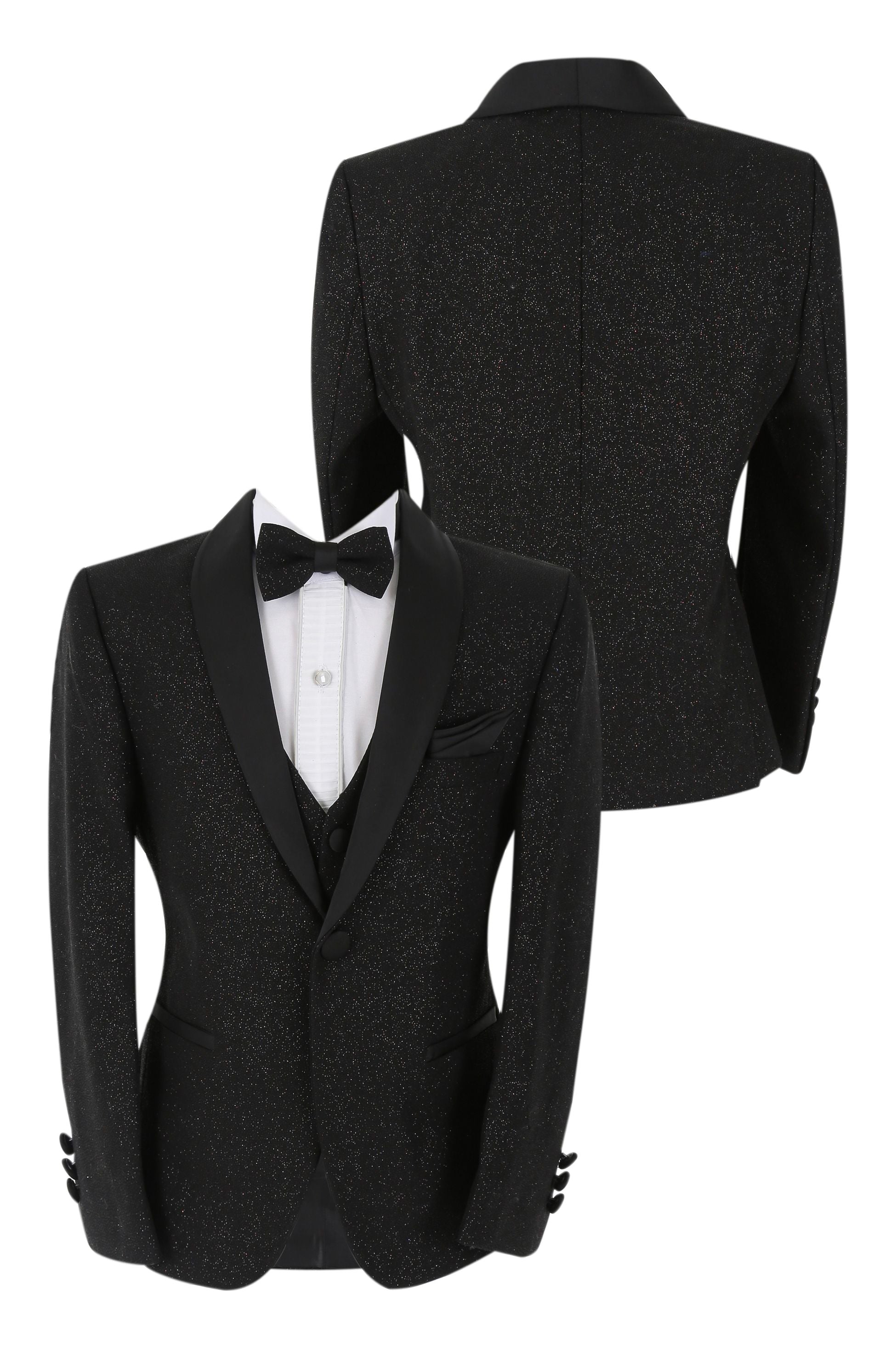 Jungen Glitzer Tuxedo Dinner 6-teiliger Anzug - Schwarz