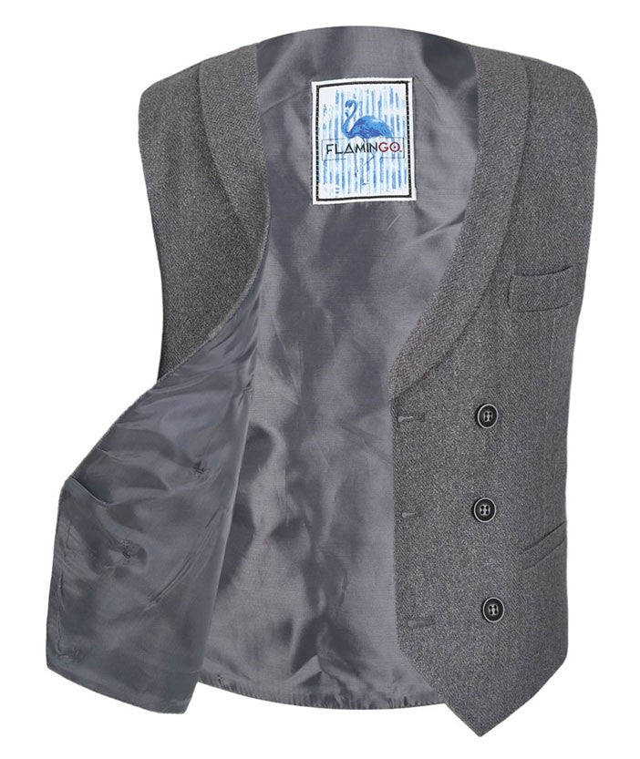 Ensemble Gilet Double Boutonnage en Chevron pour Hommes et Garçons - Gris