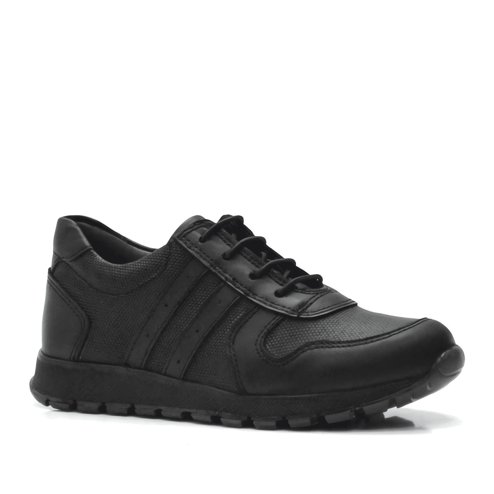 Boys Black Leather Lace Up School Trainer Shoes - 3700 - Black