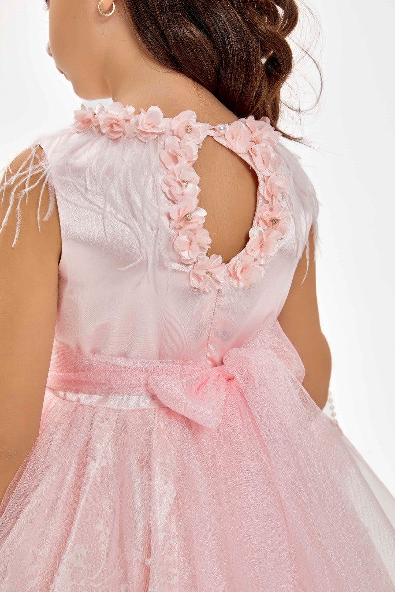 Ensemble Robe Midi en Tulle sans Manches Rose pour Filles - Rose