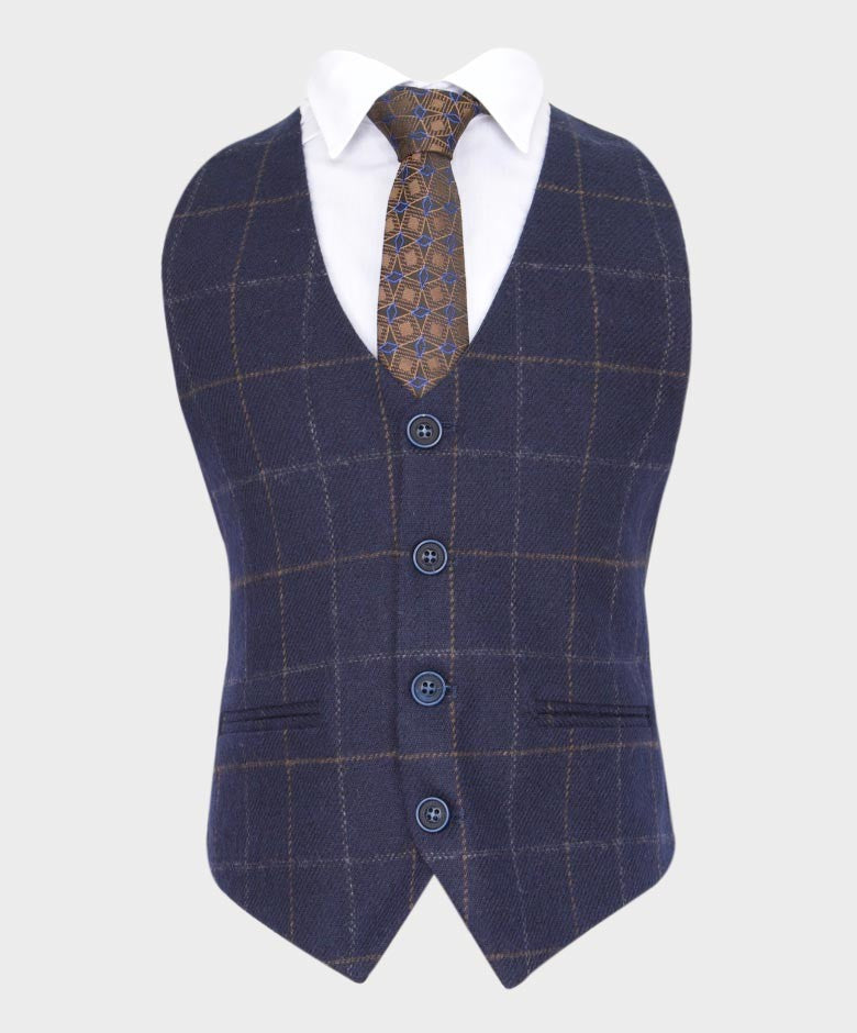 Jungen Maßgeschneiderter Tweed Karo Marineanzug - SHELBY - Marineblau