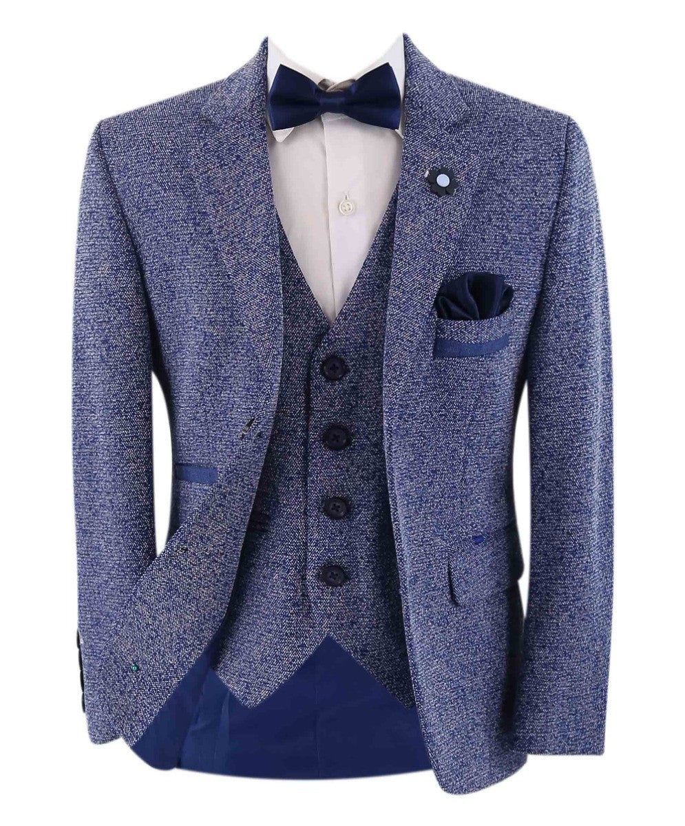 Boys Cotton Slim Fit Blazer and Waistcoat Set - Frank - Dark Blue