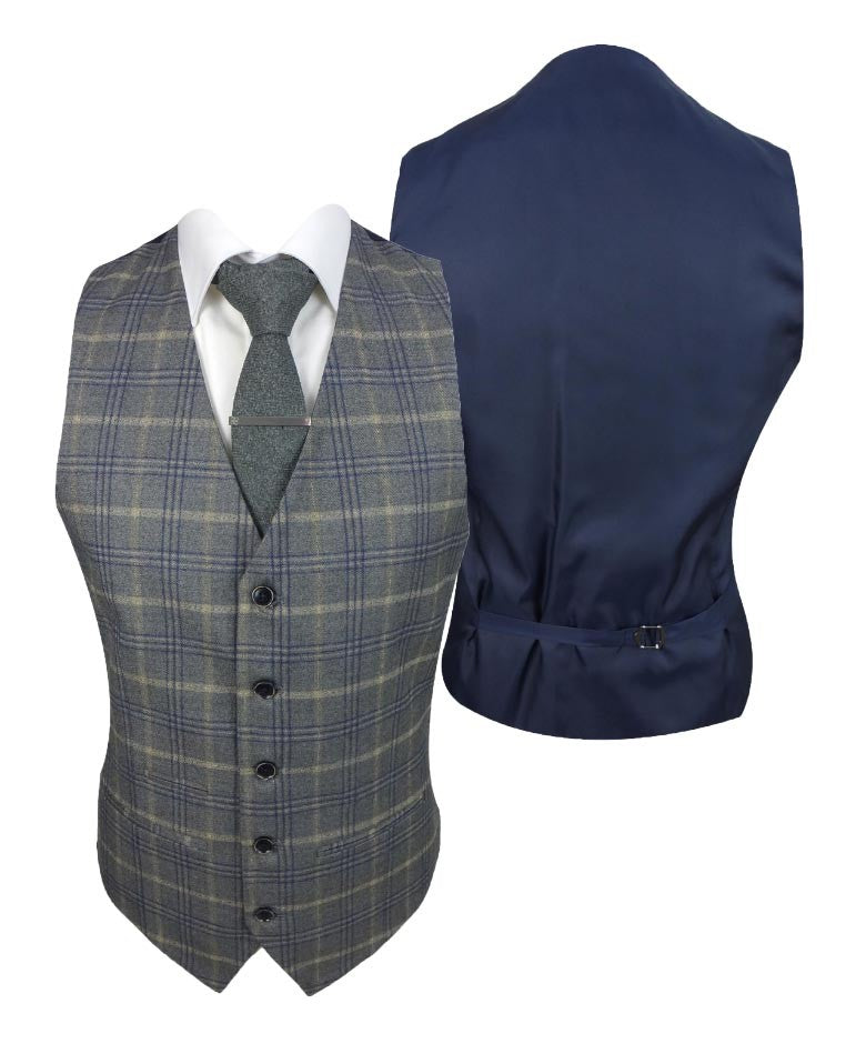 Costume Retro à Motif Check Tailleur pour Homme - KENNETH - Gris - Or