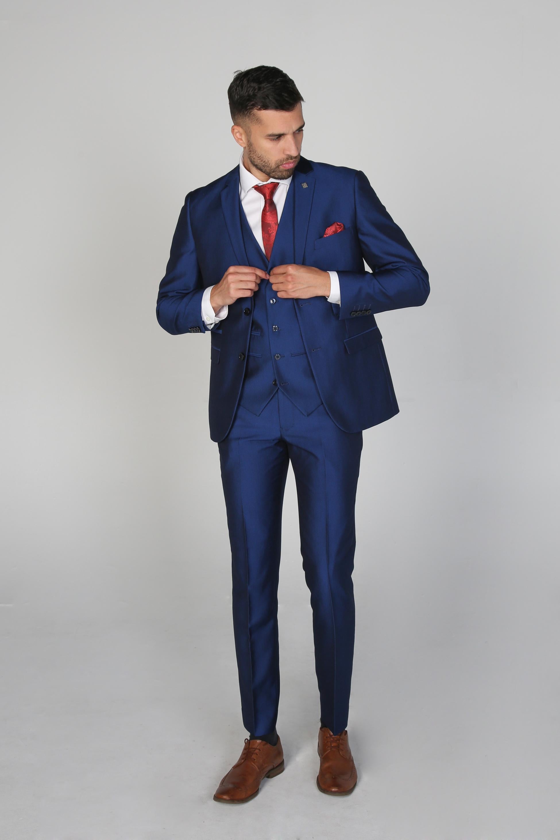 Costume à Effet Satin Bleu Tailleur pour Homme - KINGSLEY - Royal Blue