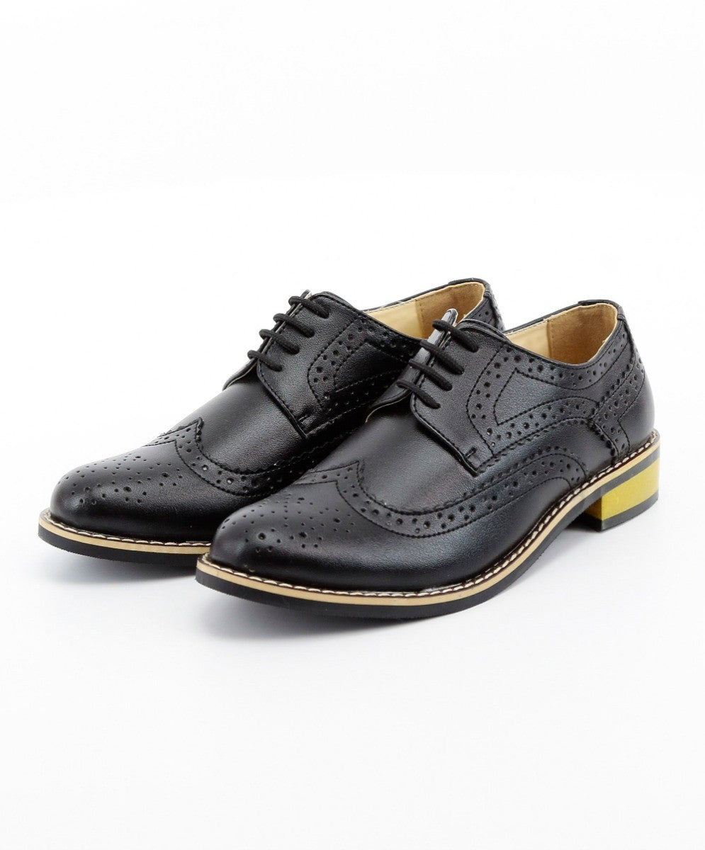 Chaussures Brogues en Cuir à Lacets pour Garçons - Noir