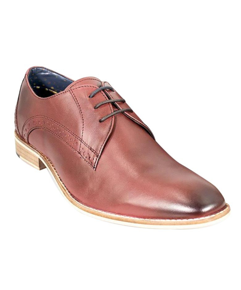 Chaussures Derby en cuir pour hommes - JOHN - Rouge Cerise