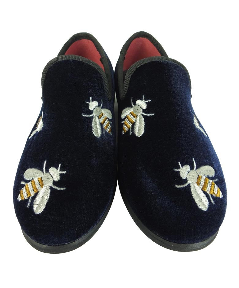 Mocassins en Velours Brodés d'Abeilles pour Garçons - Bleu Marine