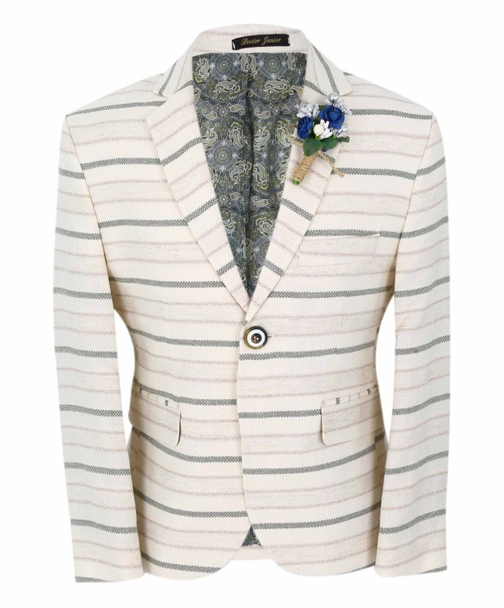 Jungen Slim Fit Gestreifter Blazer - Beige - Grün