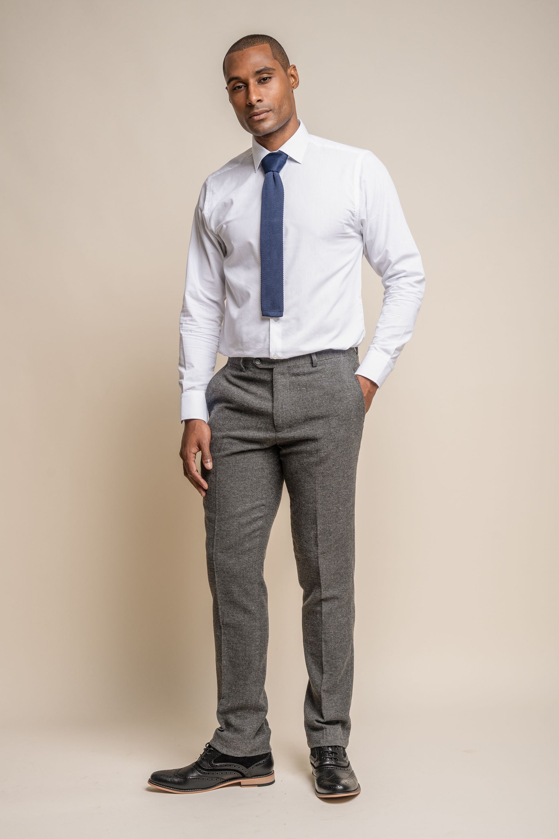 Herren Fischgrät Tweed Slim Fit Hose - MARTEZ - Grau