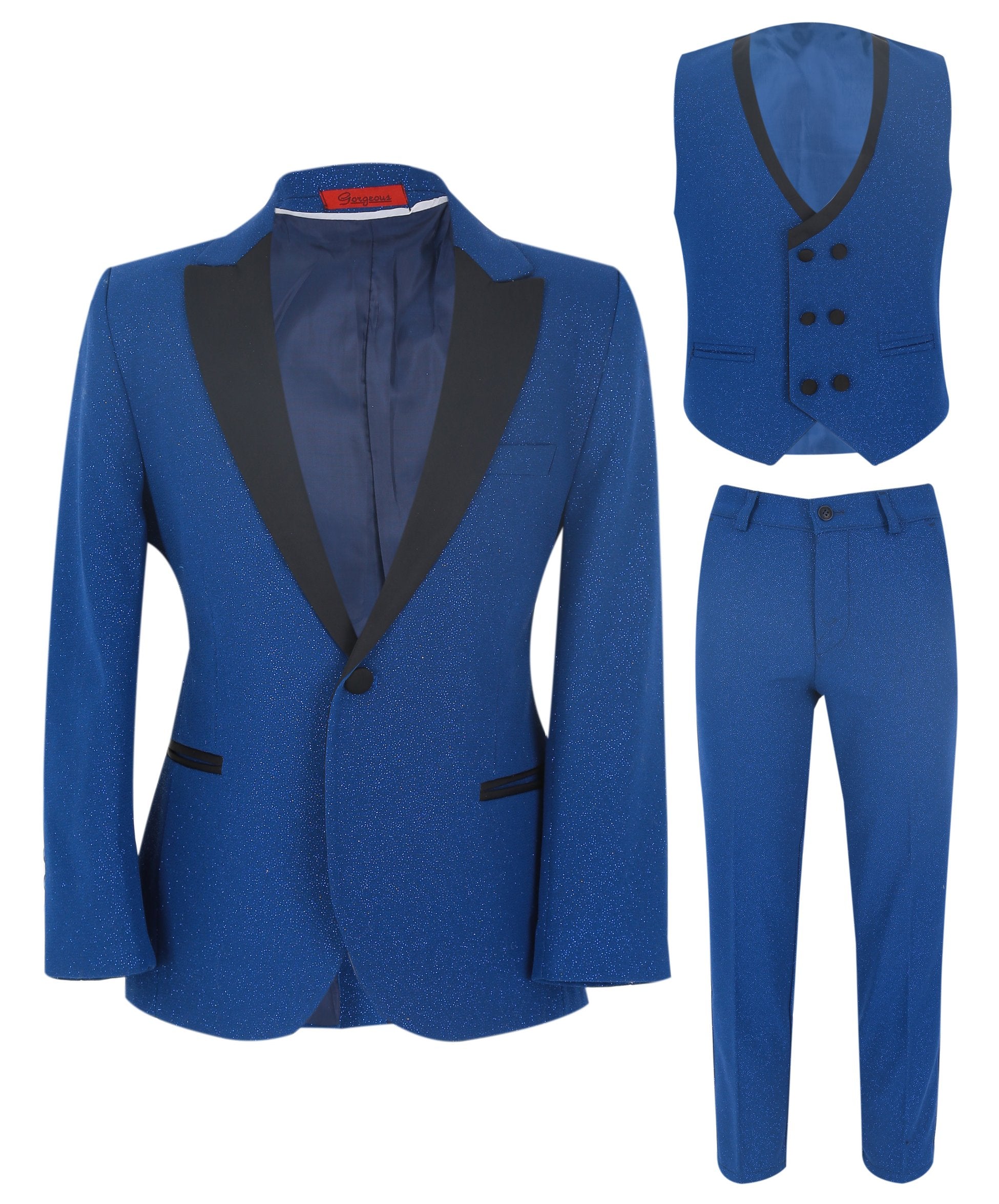 Jungen Glitzernder Slim Fit Tuxedo Dinner Anzug - Blau