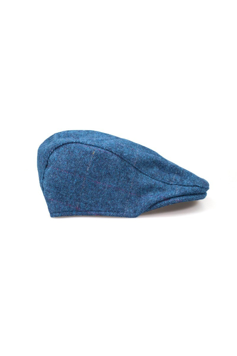 Casquette plate en tweed en laine bleue pour hommes - CARNEGI - Bleu