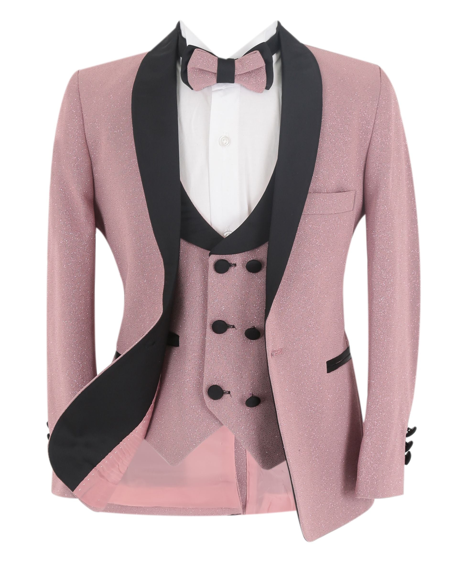 Jungen Slim Fit Glitzernder Tuxedo Anzug - Blush Pink