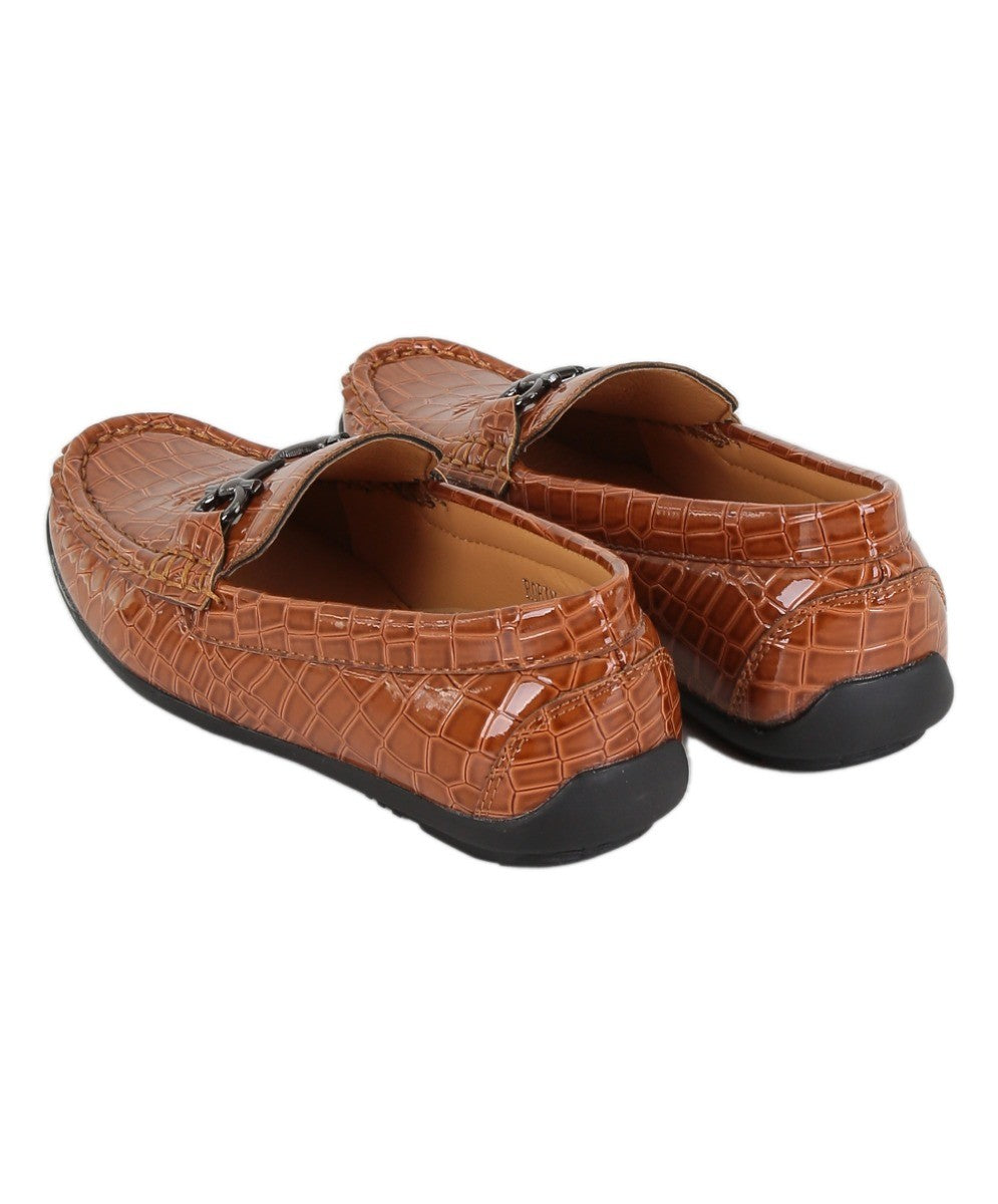 Mocassins en Cuir Croco Verni pour Garçons - ROBIN - Marron Clair