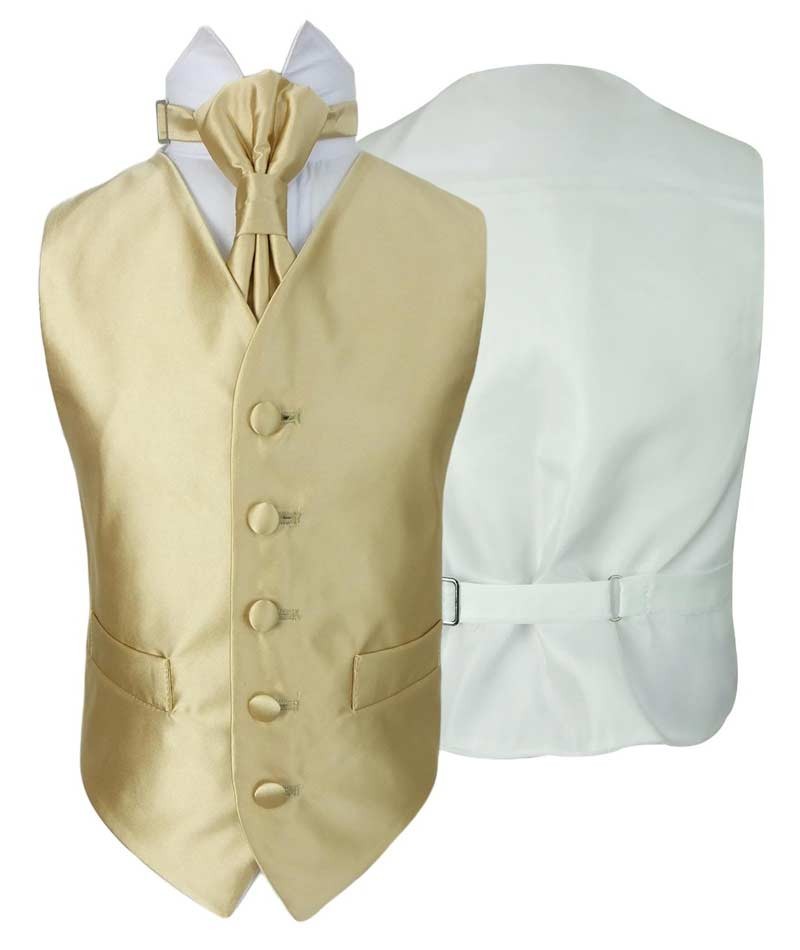 Ensemble Gilet en Satin et Cravate pour Garçons - Or