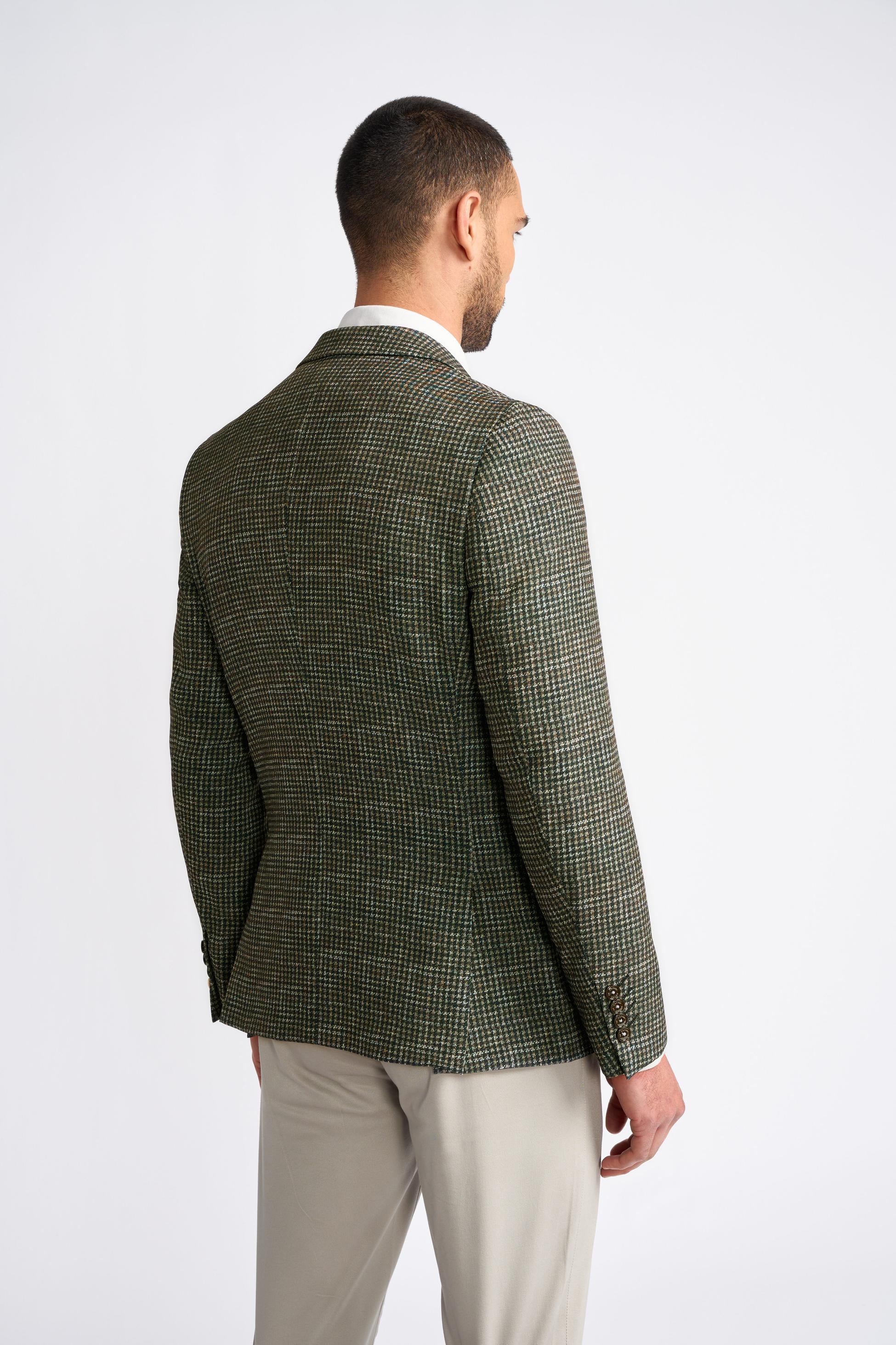 Blazer en Tweed à Motif Pied-de-Poule Vert Forêt pour Homme - RIVA - Vert Forêt