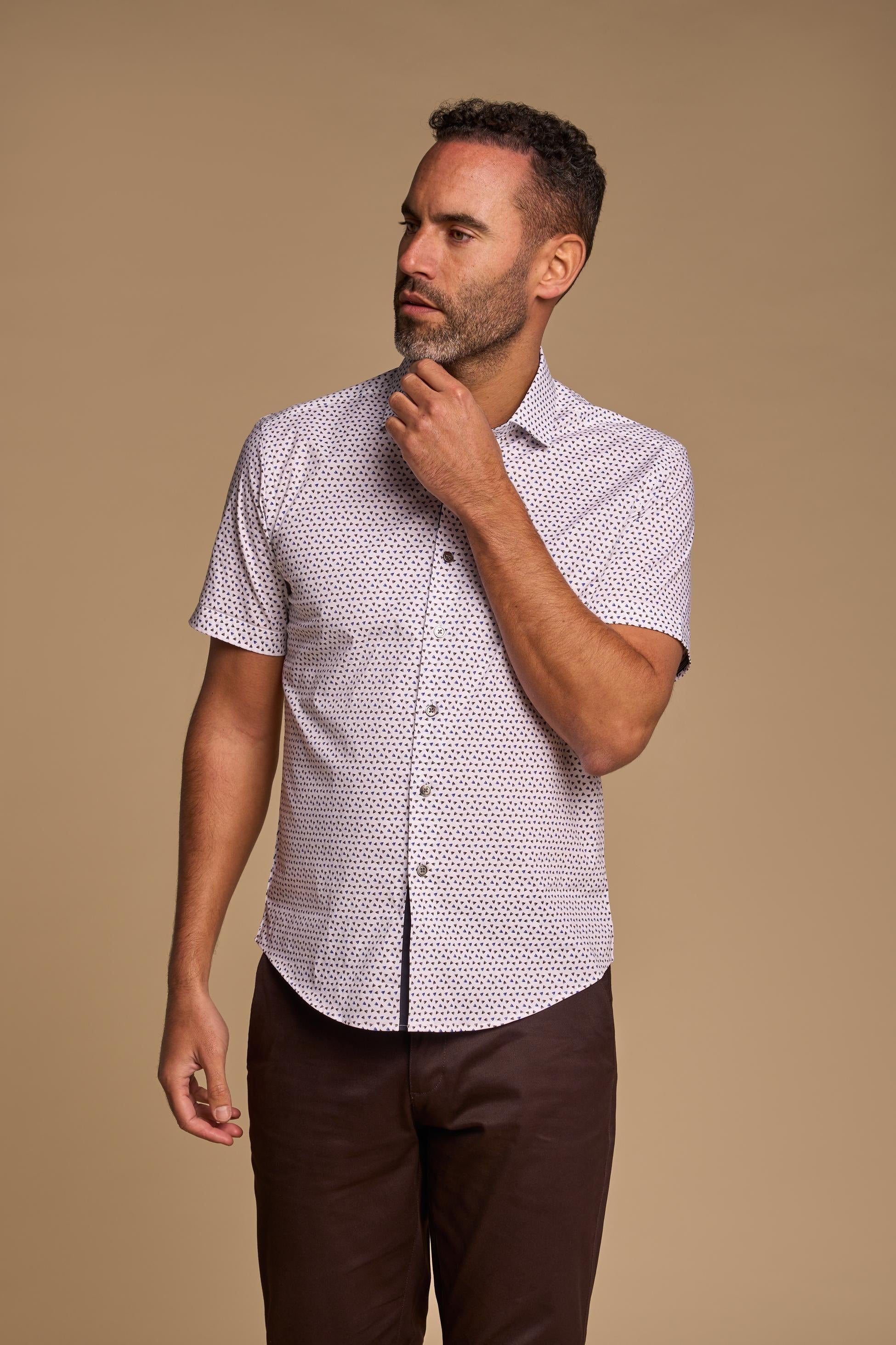 Chemise à Manches Courtes à Motifs Géométriques en Coton pour Homme - JENNA