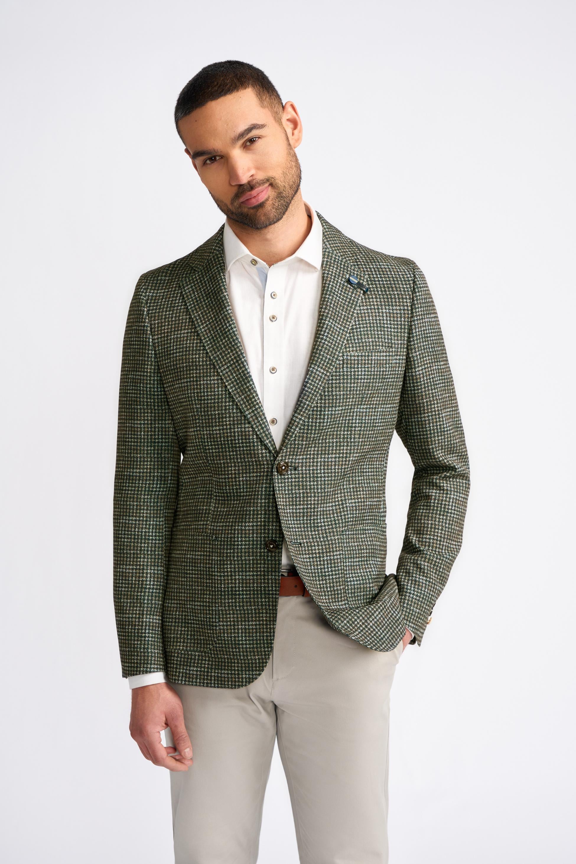 Blazer en Tweed à Motif Pied-de-Poule Vert Forêt pour Homme - RIVA - Vert Forêt