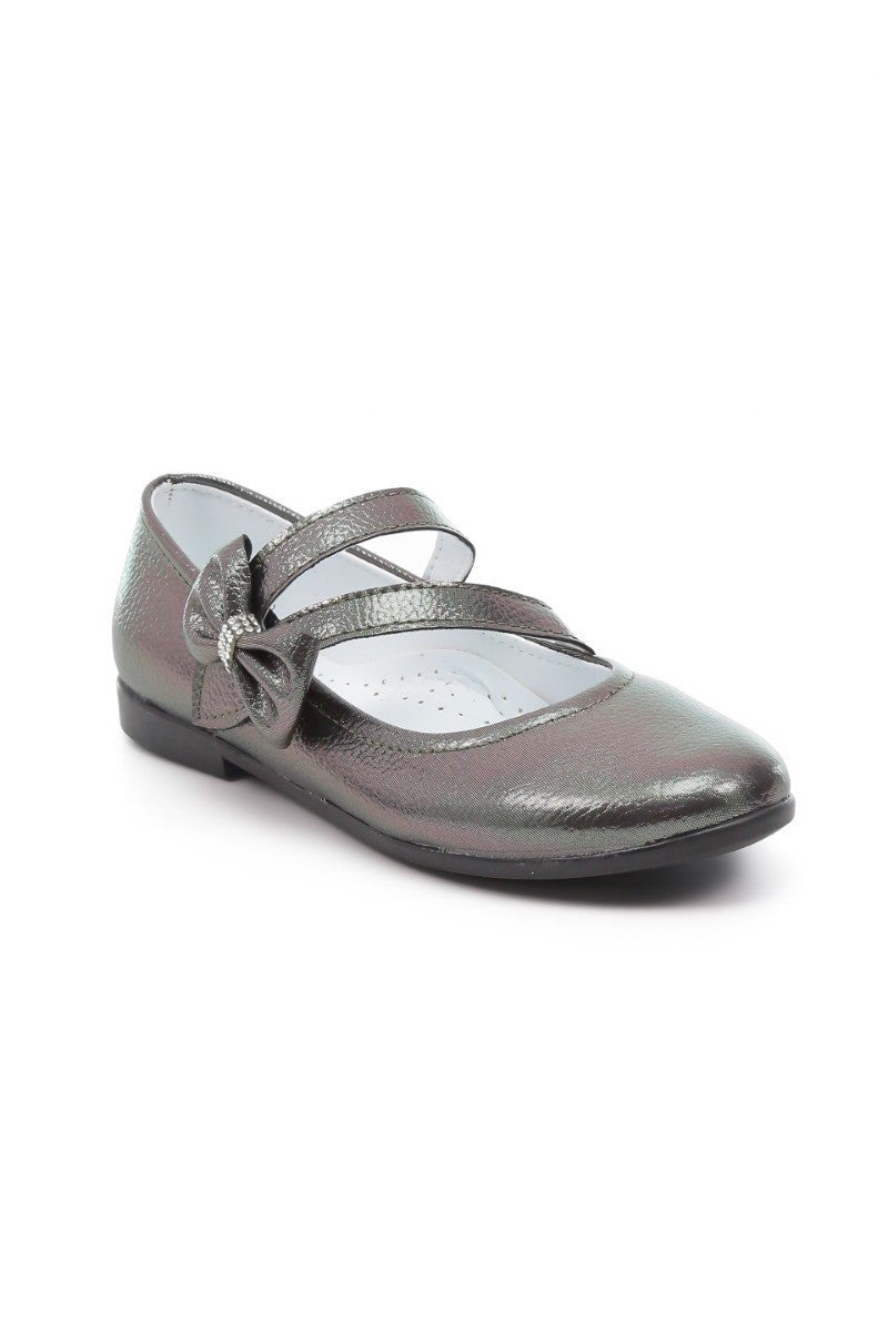 Mädchen Mary Jane Schleifen Flache Kleiderschuhe - MAYA - Metallic Silber