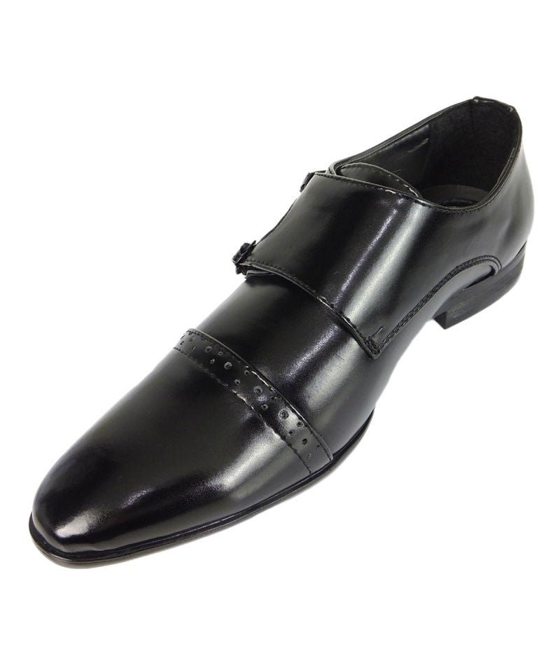 Jungen Doppelter Klettverschluss Schwarze Monk Schuhe - Schwarz