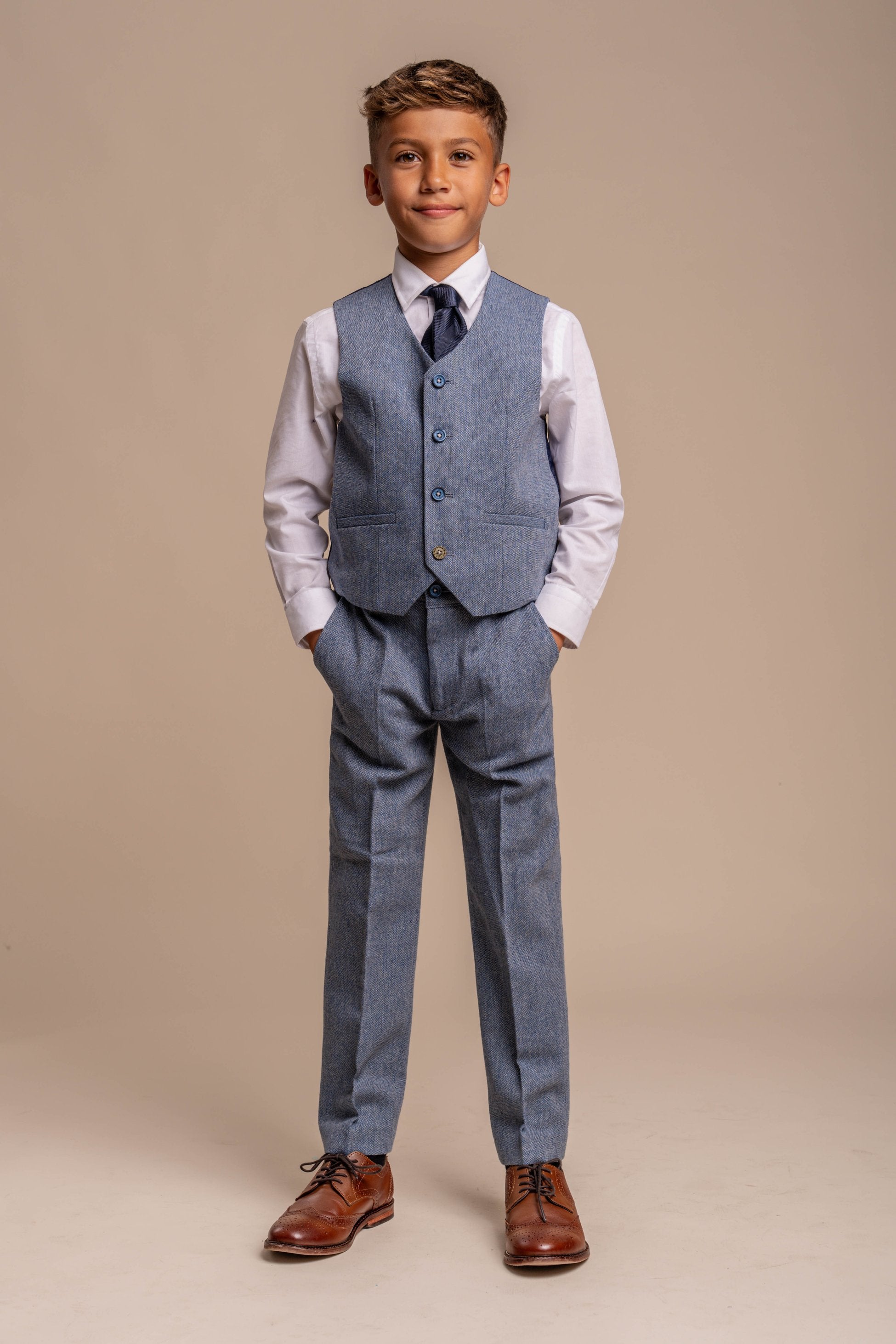 Costume en Tweed Slim Fit pour Garçons - WELLS Bleu - Bleu Clair