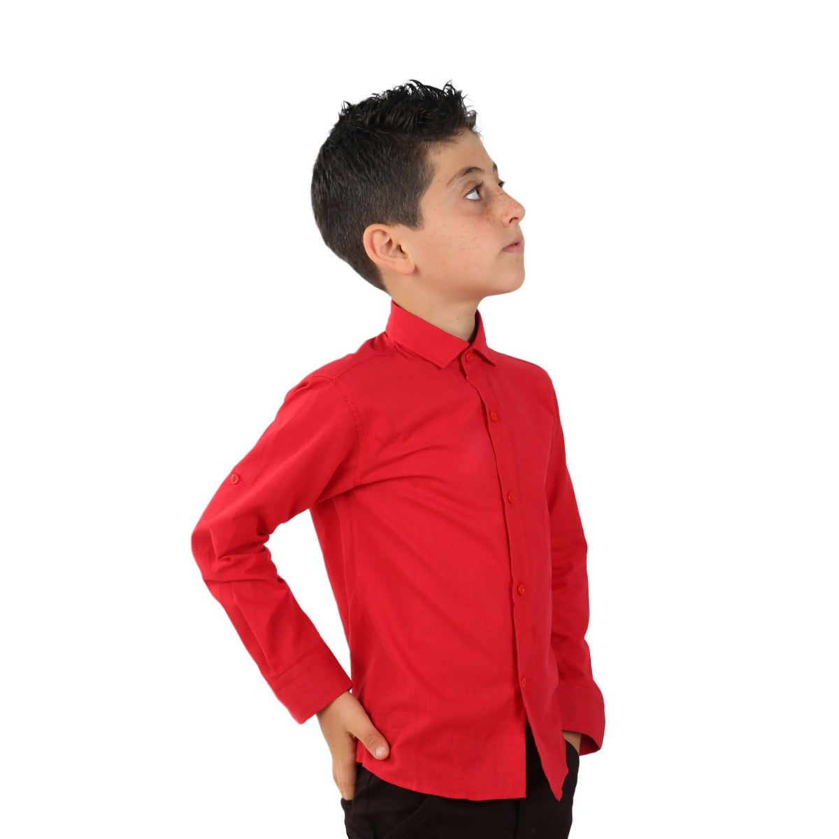 Chemise en Lin à Manches Relevées pour Garçons - Rouge