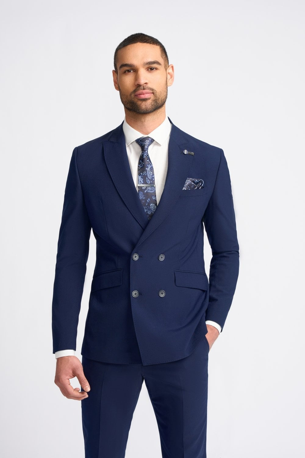 Costume Double Boutonnage en Laine Mélangée Slim Fit pour Homme - VICTORIOUS - Bleu Marine